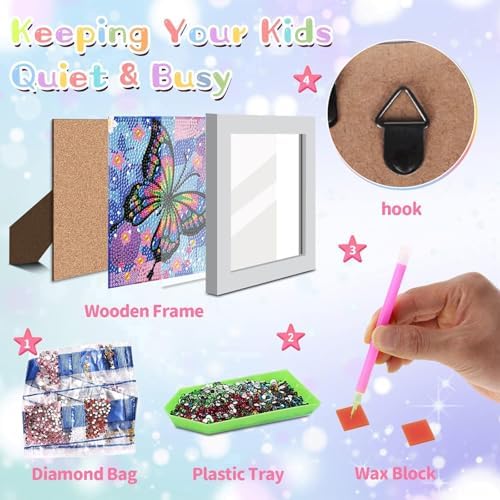 Butterfly Diamond Art Painting Kits for Kids with Frame Ages 6-12 (7x7 in)