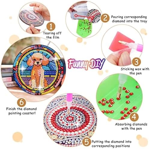 Zythron 8 Pack Dog Diamond Art Coasters,Diamond Painting Coasters Kits