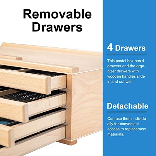 Falling in Art Wooden Pastel Storage Box With 4 Removable Drawers | Artist Supply Storage Box, Portable Organizer Box for Pencils, Markers, Brushes and Painting Tools