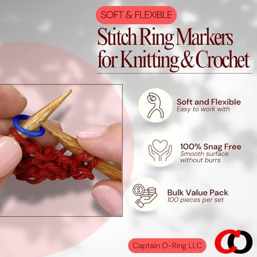 (100 Pack) Soft Stitch Ring Markers for Knitting and Crochet - Flexible, Snag-Free Rubber Stitch Markers (Small Size for Needle Sizes 0-8, Orange & Yellow)