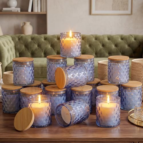 Acellegic 20 Pack Blue Candle Jars for Making Candles 7 oz Empty Glass Jars with Bamboo Lids Cylindrical Candle Containers Bulk for DIY, Table Decor, Wedding Party
