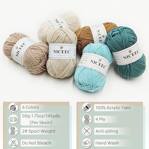 NICEEC 300g Soft Assorted Colors Yarn 100% Acrylic 870yds -Series 16
