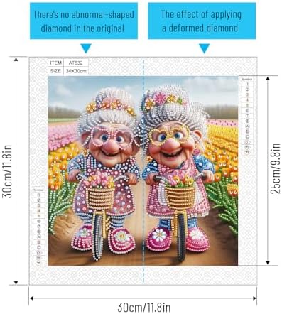 Diamond Painting Kits for Adults, Twins Grannies Pattern Design Special Shape Diamond Art Kits for Beginners, DIY Diamonds Paintings Art for Home Wall Decor Gift