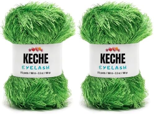 Eyelash Fun Fur Yarn - Premium Soft Crochet Yarn DIY Hand Knitting 100% Polyester 175 Yds 3.53 Oz (Pack of 2) - Green
