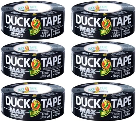 Duck Brand Max Strength Duct Tape, Black, 1.88 Inch x 35 Yards, 240867 (Pack of 6)