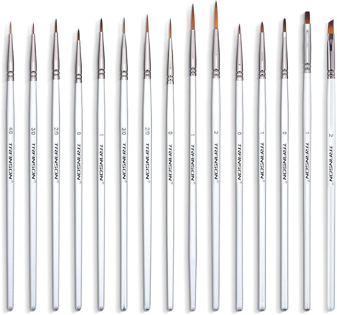 Transon Fine Detail Paint Brush Set 15pcs for Miniature Models Craft Painting Body Painting with Acrylic Gouache Watercolor Tempera and Oil Paint