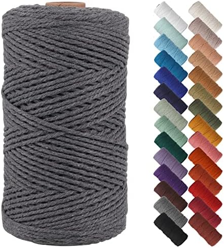 NOANTA Grey Macrame Cord 2mm x 220yards, Cotton Rope Macrame Yarn