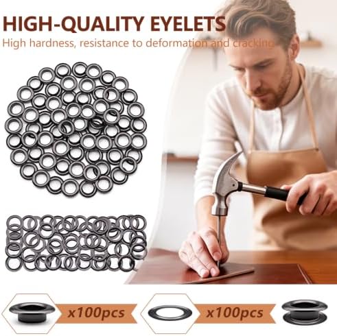 SEMINI 100 Sets 12mm Gunmetal Grommet Eyelet Kit for Fabric Leather Crafts