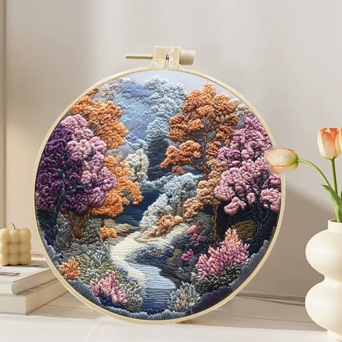 Hzkokon 2 Pack Embroidery Kit for Beginners Adults Cross Stitch Kits Hand Embroidery Kit Includes Stamped Flower Pattern, Hoop, Color Threads,Tools & Follow Instruction