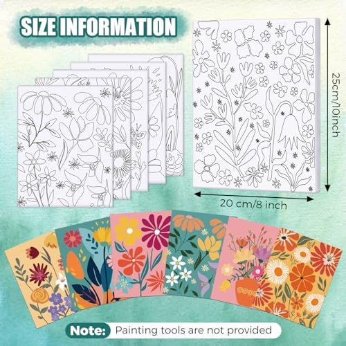 Sherr 20 Pcs Pre Drawn Canvas Floral for Painting for Adults
