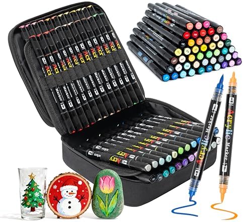 Linbsunne 48 Colors Markers Dual Tip Art Marker Set for Book Drawing, Coloring Illustrations, Ceramics, Card making, Note taking Planner