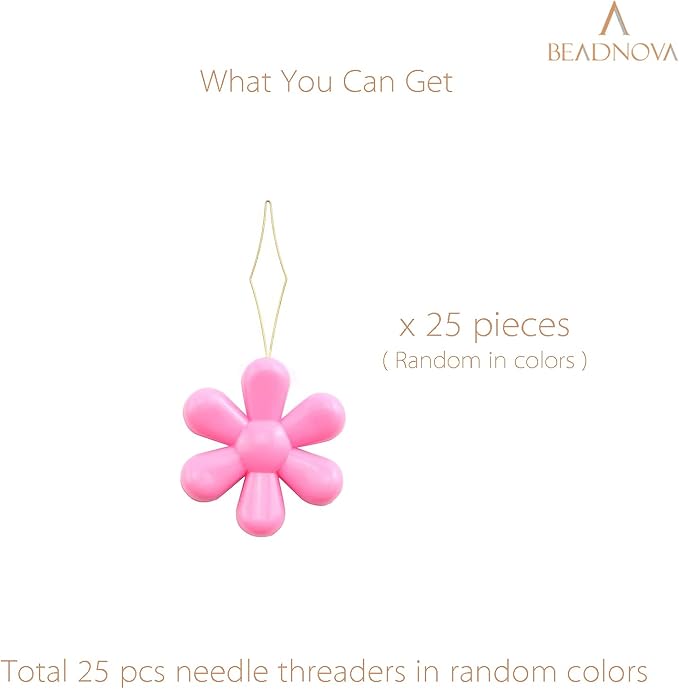 BEADNOVA Needle Threaders 25pcs Plastic Flower Head Sewing Needle Threader for Sewing Small Eye Embroidery Craft Knitting Quilting (25pcs, Mix Colors)