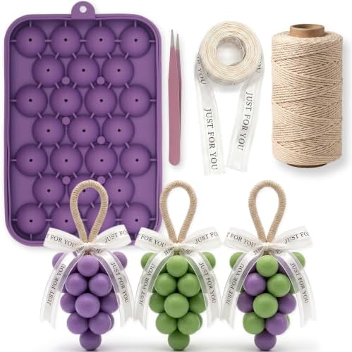Silicone Grape Soap Mold Kit for DIY Soap Making, with Tool (Cotton Rope, Bow Ribbons, Tweezers), Reusable Soap Making Supplies for Crafts, Gifts & Beginners