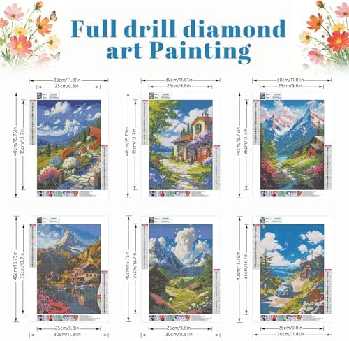 DOTSOPS 6 Pack Landscape Diamond Painting Kits for Adults Round Full Drill