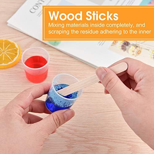 Coopay 50 Pack 30ml/1oz Plastic Graduated Cups Transparent Scale Clear Epoxy Mixing Cup with 100 Pack Wooden Stirring Sticks for Resin, Epoxy, Stain, Mixing Paint