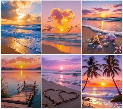 DOTSOPS 6 Pack Beach Diamond Painting Kits for Adults Art Painting Kits