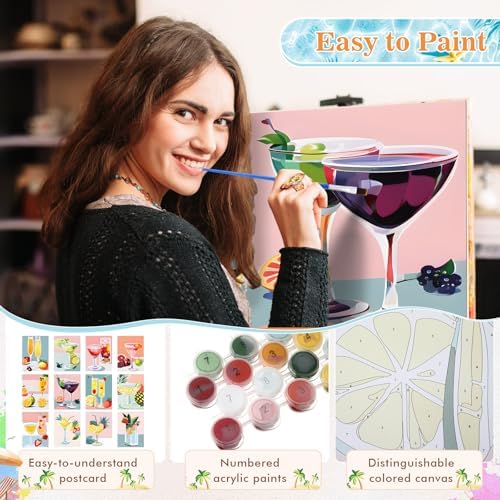 Humyoun 12 Pack 9 x 12 Inch Paint by Numbers Kit for Adults Beginners DIY Acrylic Oil Painting Paint by Number Kits Drawing Paintwork on Canvas Without Frame for Home Decor(Summer Fruit Style)