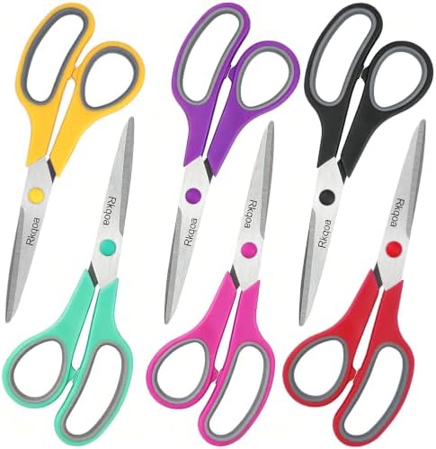 Scissors, 6 Pack 8" All Purpose Comfort-Grip Sharp Shears for Everyday Use