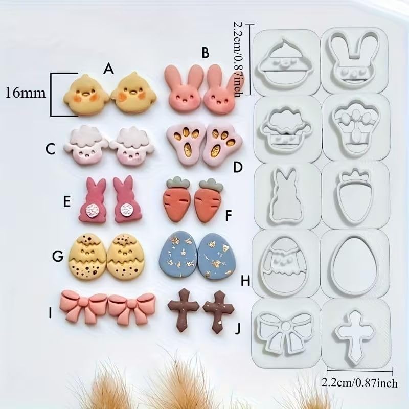 10Pcs Farm Easter Polymer Clay Cutters,
