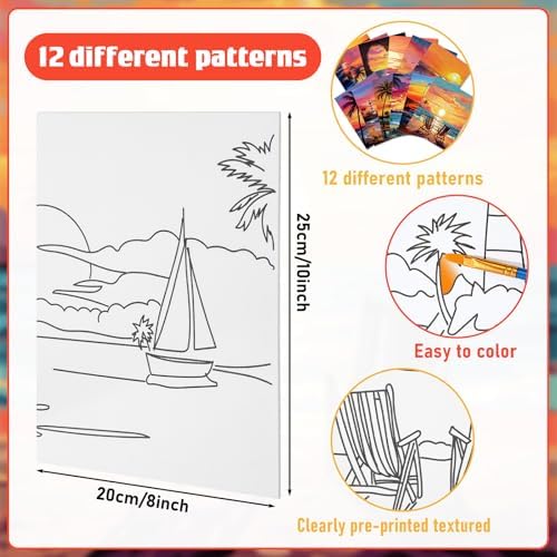 Tinlade 12 Pcs Pre Drawn Canvas for Painting Stretched,Sea Sunset