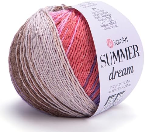 YarnArt Summer Dream Yarn 383 yd Fine Cotton Viscose, 70% Cotton 30% Viscose, Lightweight Knitting Yarn, Crochet Yarn for Summer Tops, Shawls, Cardigans, Baby Clothes & Accessories (4315, Pack of 1)