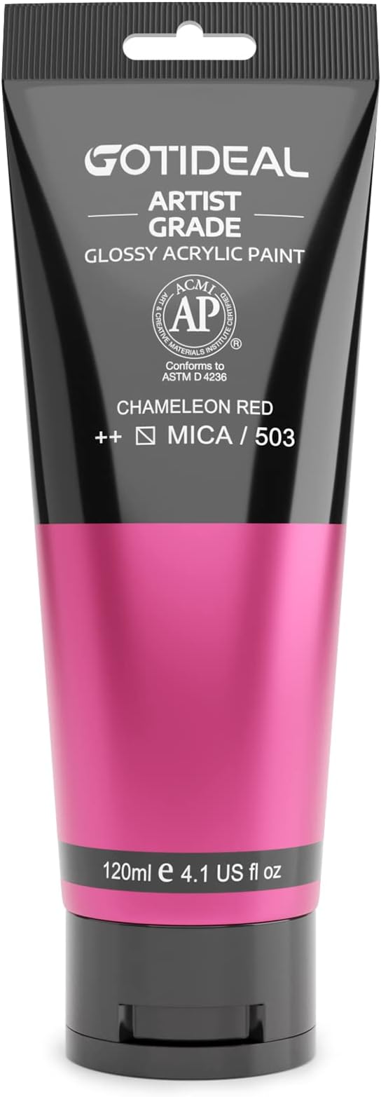 GOTIDEAL Iridescent Acrylic Paint Chameleon Red Tubes(120ml, 4.1 oz) | Non Toxic, Non Fading, Rich Pigments,for Painters, Adults & Kids,Ideal for Canvas Wood Clay Fabric Ceramic Craft Supplies