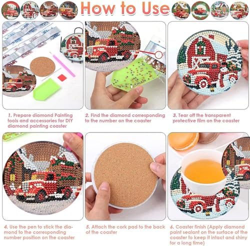 ijbnhd 8 PCS Christmas Diamond Art Coasters Kit with Holder