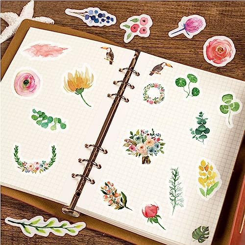 Yoksas 320 Pcs Watercolor Washi Stickers - Forest, Flower, Plant Aesthetic Stickers for Scrapbooking, Bullet Journal, Planners, Calendars