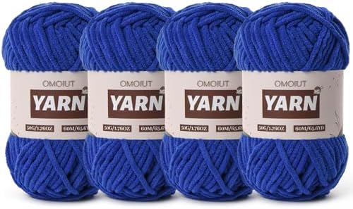 4 Packs Plush Chenille Chunky Crochet Yarn - Baby Yarn for Crocheting Soft - Velvet Yarns Knitting for Blankets Crafts - Fluffy Amigurumi Yarns 200g/262.5yds (4 Sapphire Blue)