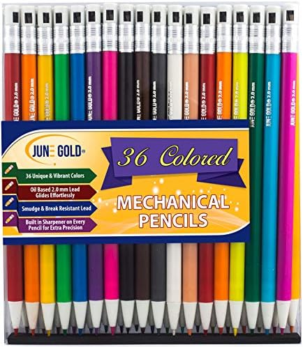 June Gold 36 Colored 2.0 mm Mechanical Pencils with 36 Unique Color Leads