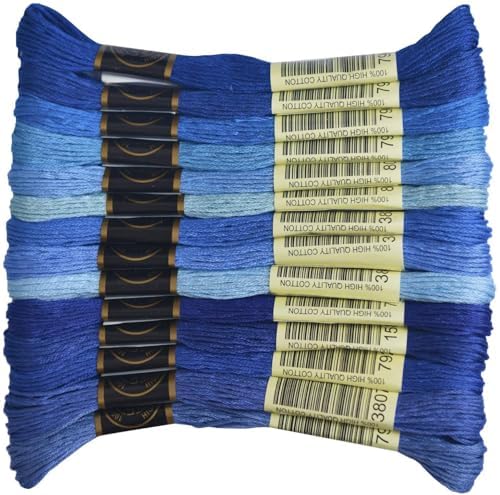 Premium Rainbow Color Embroidery Floss - Cross Stitch Threads - Friendship Bracelets Floss - Crafts Floss - 14 Skeins Per Pack Embroidery Floss, Royal Blue Gradient