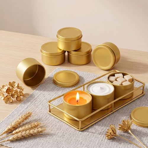 Suclain 100 Pack Candle Tins with Lids Empty Metal Containers,Gold