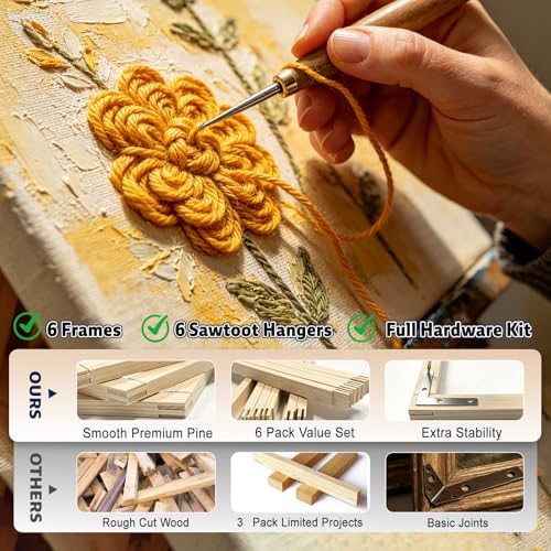 6 Pack 16x20 Inch Canvas Stretcher Bars, DIY Wood Canvas Frame Kit for Oil Painting, Paint by Numbers, Poster, Embroidery Stitch & Needlepoint Art Projects