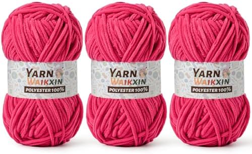 3 Pack Soft Chenille Yarn for Crocheting, Fluffy Chunky Crochet Yarn for Baby Blanket, (5.29oz/196.8yds) Fuzzy Velvet Yarn for Amigurumi&DIY Puzzle、Crafts、Scarf(3 Rose)