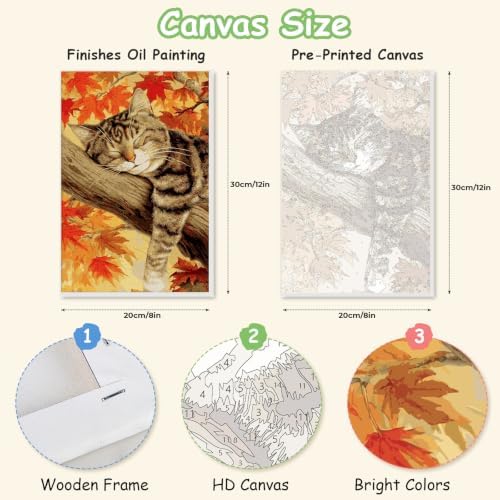 Spandrel Framed Paint by Numbers Cat Kit for Adult, Autumn Adult Paint by Number Kits on Canvas, DIY Acrylic Oil Easy Halloween Painting by Numbers Fall for Home Wall Decor, 8x12in