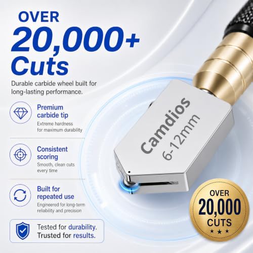 Glass Cutter 2mm-20mm, Upgrade Glass Cutter Tool, Pencil Style Oil Feed Carbide Tip for Glass Cutting/Tiles/Mirror/Mosaic. | 3 Cutting Ranges, Carbide Wheels, Automatic Oil Feed, Pencil Grip, Storage Case, Glass Cutter for Mirrors & Stained Glass