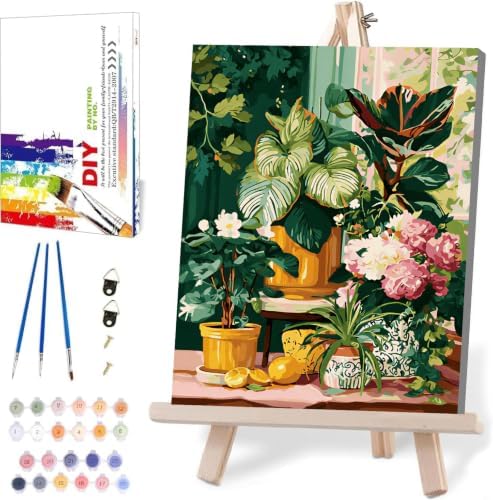 WUDWL Paint by Numbers Kit for Adults Framed Canvas, with Wooden Easel