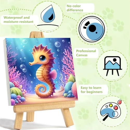 Reivworl Seahorse Paint by Numbers Kit for Kids with Frame 8×8 inch
