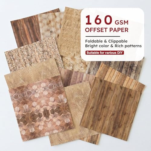 6-inch Wooden Patterned Scrapbook Paper Pad, 24 Sheets Double Sided Retro Aesthetic Origami Paper for Journaling, Collage, DIY Card, Folded Photo Album, Handmade Crafts & Decor Projects