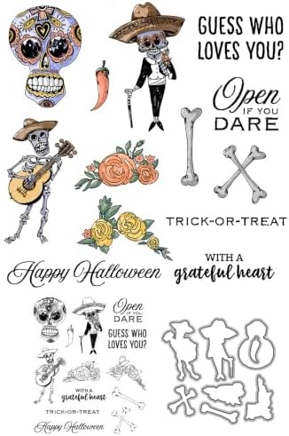 Skeleton Happy Halloween Clear Stamps and Die Cuts Sets for DIY Card Making