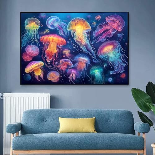 VeGuude Jellyfish Diamond Art Kits for Adults, Full Drill Beach Diamond Painting Kits for Beginners, DIY Full Ocean Rhinestone 5D Diamond dots (Gemstone Craft), Home Wall Decoration (16x12 inch)