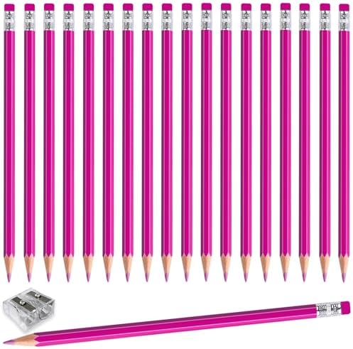 Adhere 25pcs Checking Pencils Erasable colored Pencils Pre-Sharpened #2 HB,for Checking Tests Grading,Map Coloring, editing Office Favors,including a Free sharpener. (Peony Red)