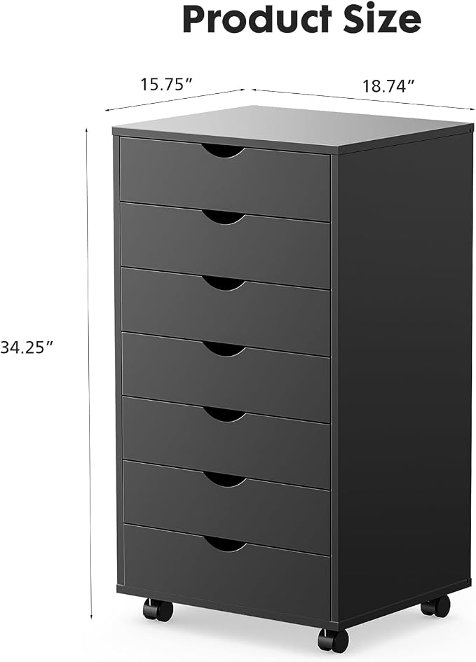 OLIXIS 7 Drawer File Cabinet on Wheels, Printer Stand