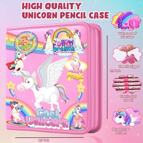 DOKKIA Fruit Scented Coloring Pens Markers Set 65 PCS Art Craft Drawing Case - Washable Kits Pencil,Gel Pen,Crayon&Coloring Book Supplies Pink Unicorn Rainbow
