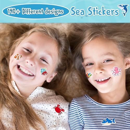 LINAYE 48 Sheets Ocean Stickers for Kids, 1040 Pcs Waterproof Under The Sea Fish Animal Stickers Ocean Under The Sea Party Favors Decorations Crafts for Kids
