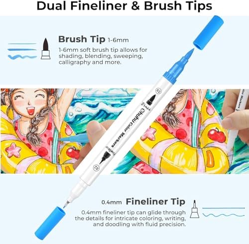 Ohuhu Adult Coloring Book Markers 160 Color Dual Tip Water-Based-Maui-White | No Bleed Coloring Markers Fineliner & Brush Drawing Pens Art Pens for Kids Adults Sketch Journal