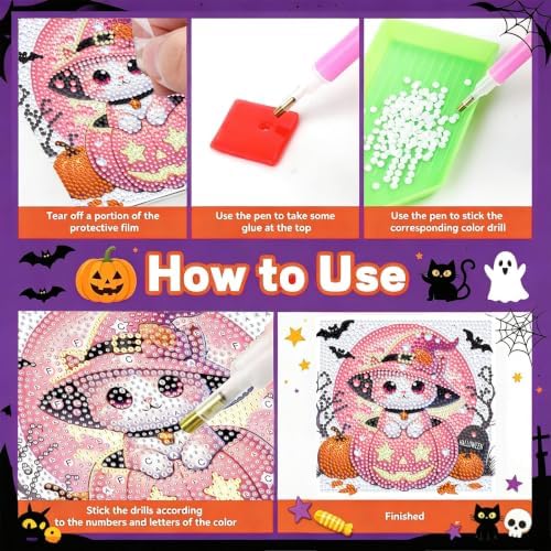 Cat Diamond Art Painting Kits for Kids with Frame Ages 4-8-12 (7x7 inch)