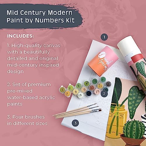 Pink Picasso Paint by Number Kit, All Ages, 8x10, Keep Growing | Mid Century Modern Collection, Acrylic Paints and Brushes included, Pre-printed high quality canvas, DIY art kit, Gift-ready