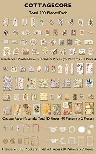 Knaid 200 Piece Vintage Ephemera Bundle - Paper & Sticker Kit for Junk Journaling, Scrapbooking, Planners, Bullet Journals, Collage, Decoupage - Cottagecore Themed - Pastel/Earthy Tones