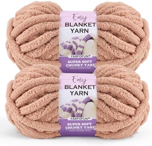 2 Pack Chunky Chenille Yarn for Crocheting Hand Knitting,Soft Thick Bulky Chunky Fluffy Plush Velvet Crochet Blanket Yarn for Crocheting Baby Blankets/DIY Crafts/Home Decor 2 * 100g(Khaki Brown)
